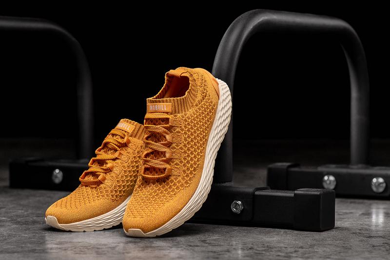 Men's Nobull Golden Knit Running Shoes Yellow | SG E1997B